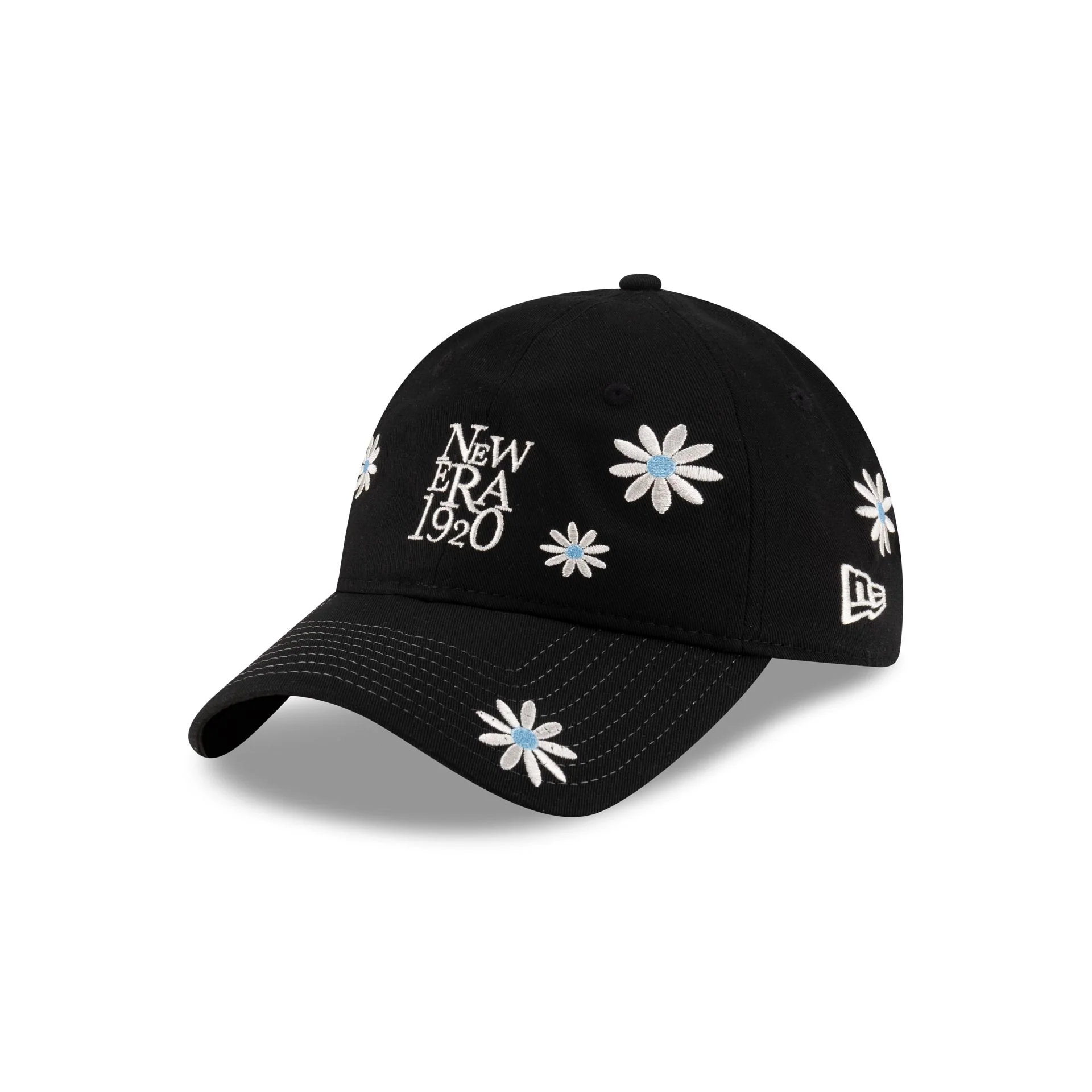 New Era Cap Flower Embroidery Black Denim 9TWENTY Adjustable Hat