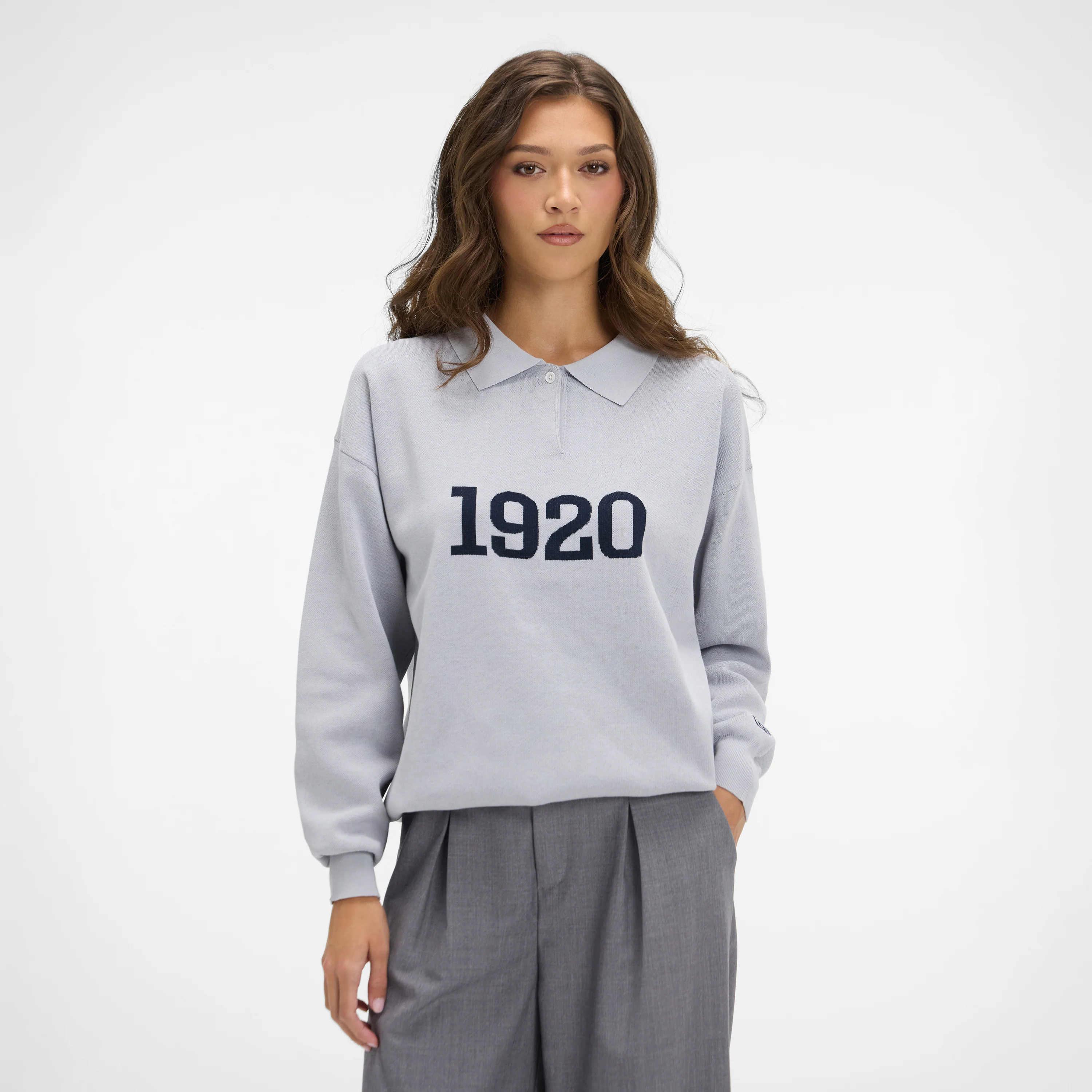 New Era Cap Gray Knit Long-Sleeve Polo