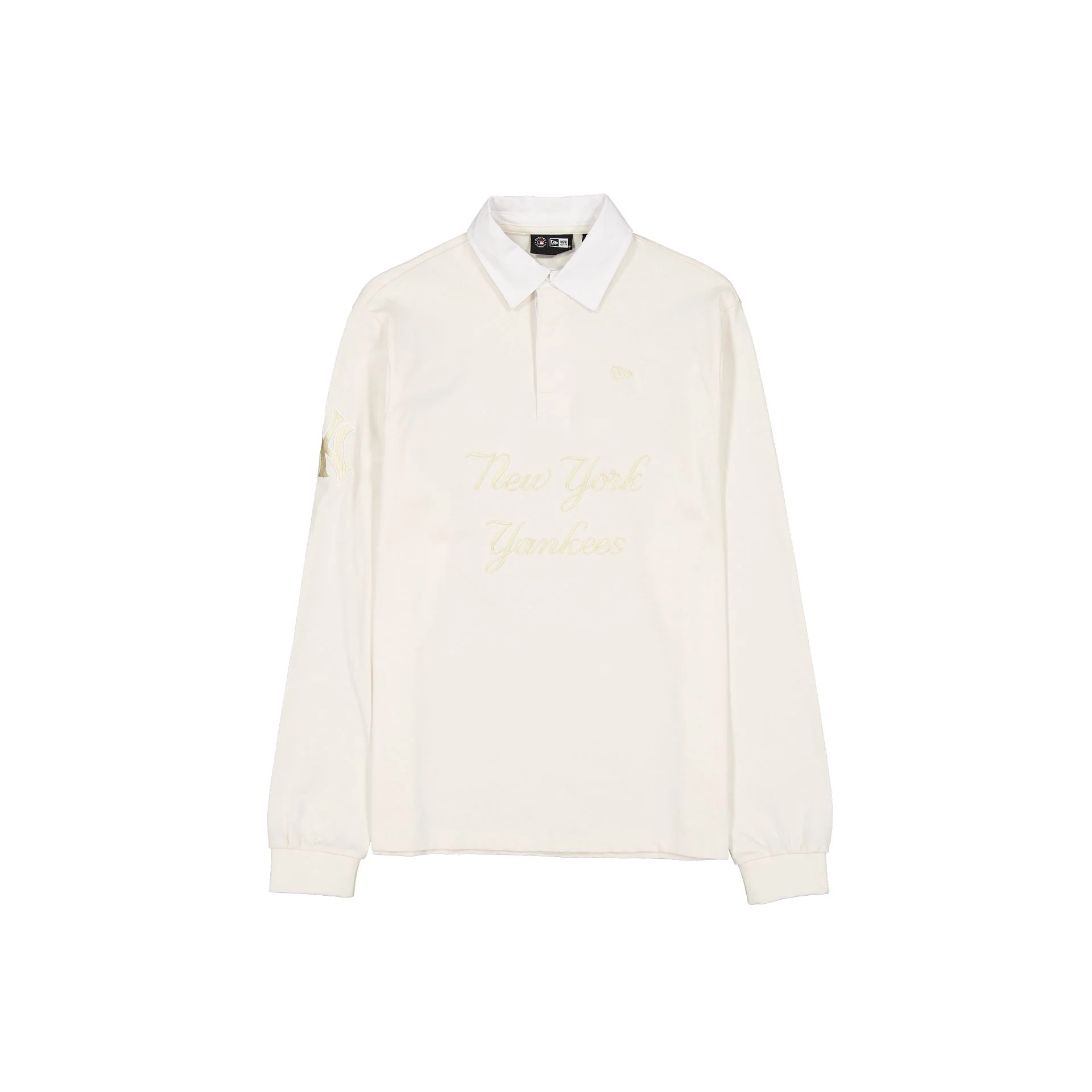New York Yankees Off White Script Long Sleeve Rugby Shirt