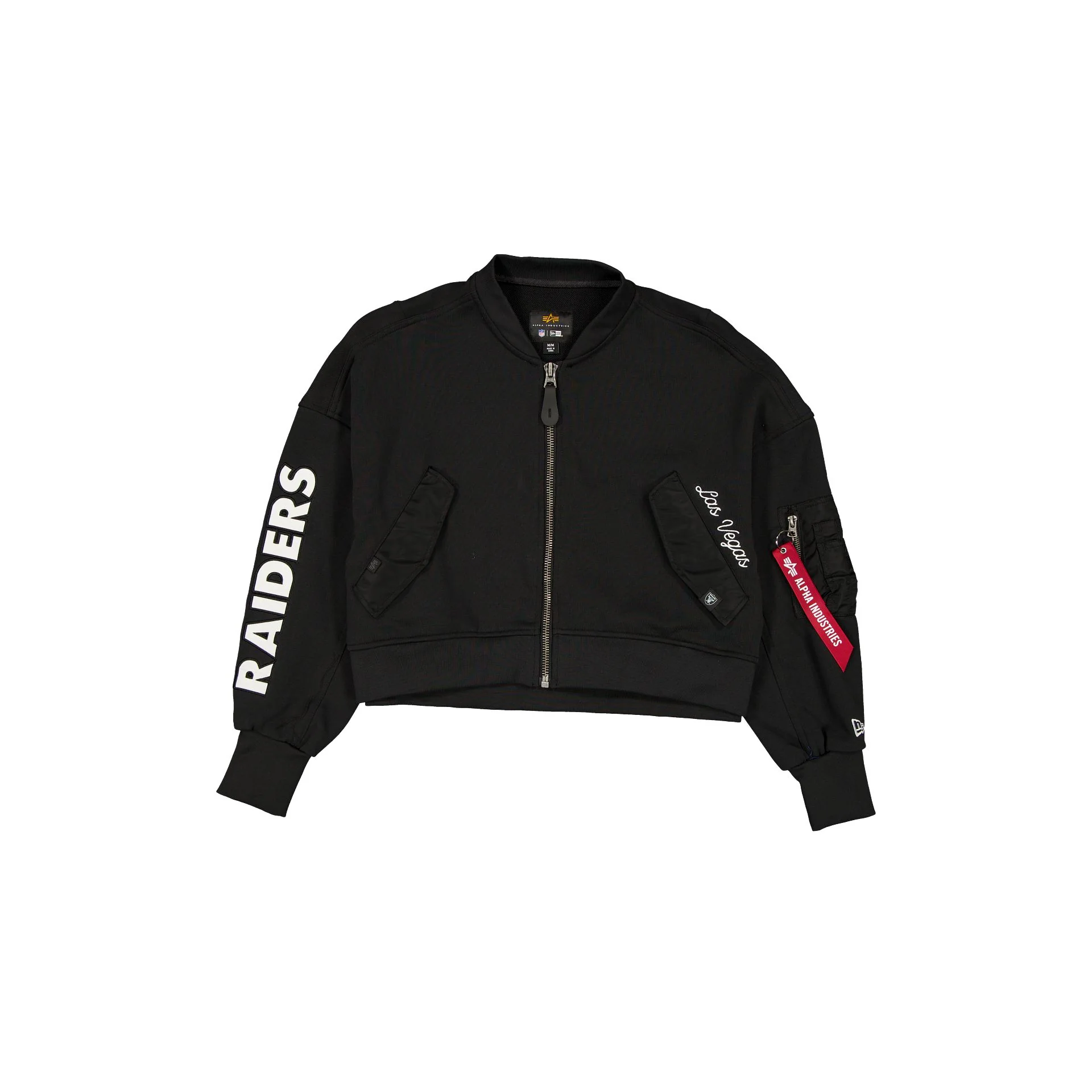 Alpha Industries x Las Vegas Raiders Black Women's Full Zip Cropped Fleece Jacket