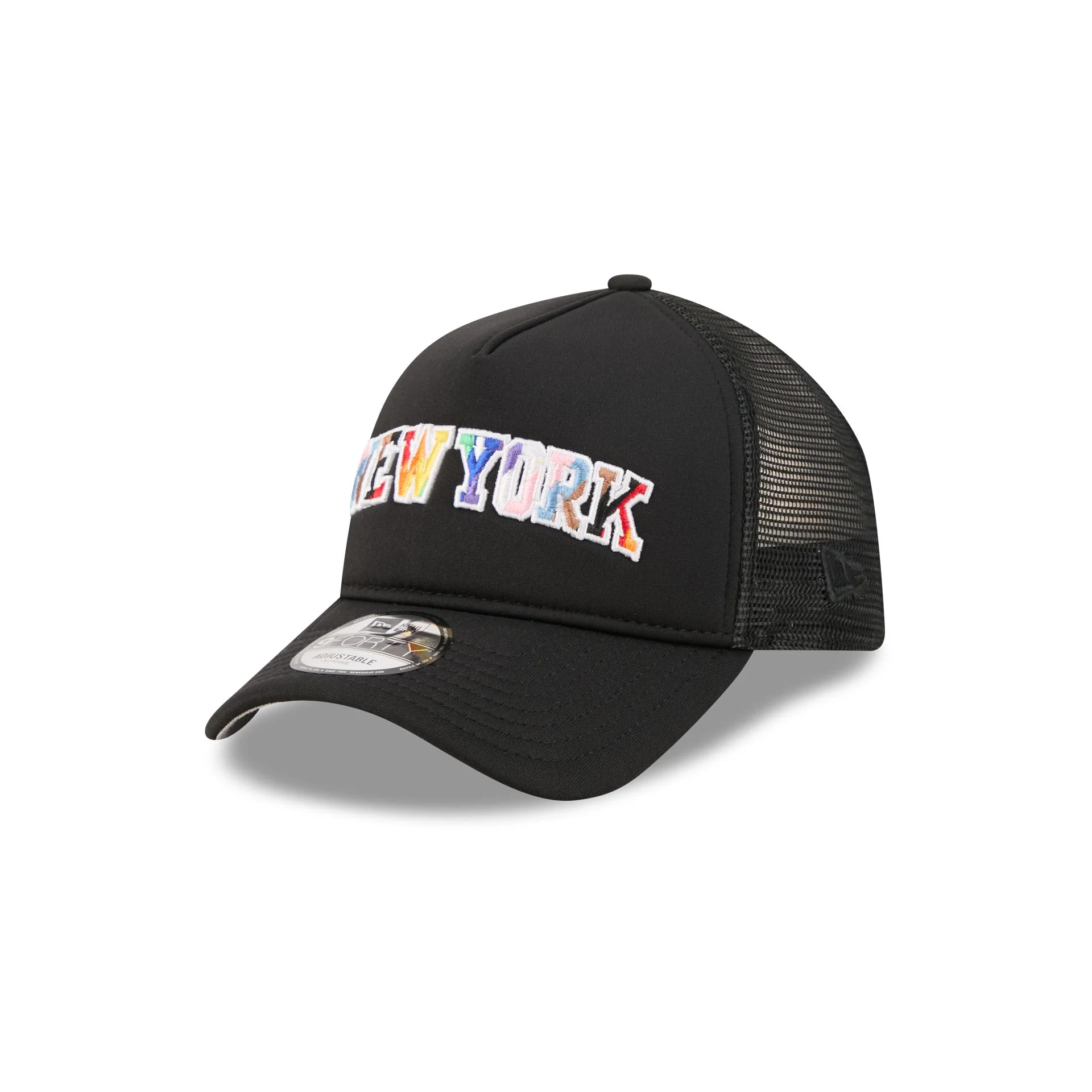 New York Knicks Rainbow Wordmark 9FORTY A-Frame Trucker Hat
