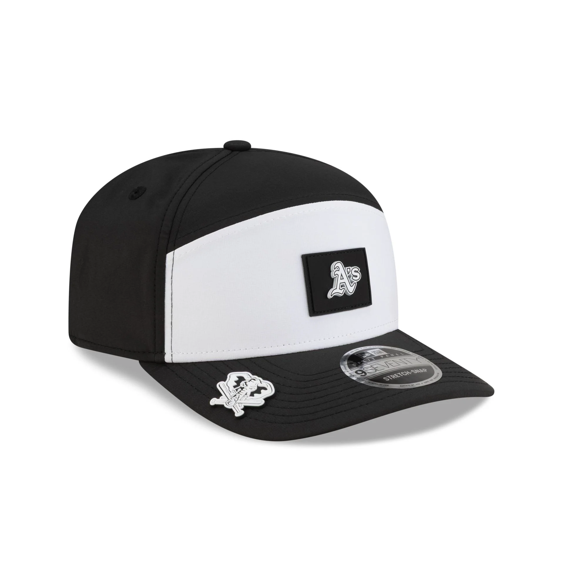 Athletics 2026 Clubhouse Black & White Split Panel 9SEVENTY Stretch-Snap Hat