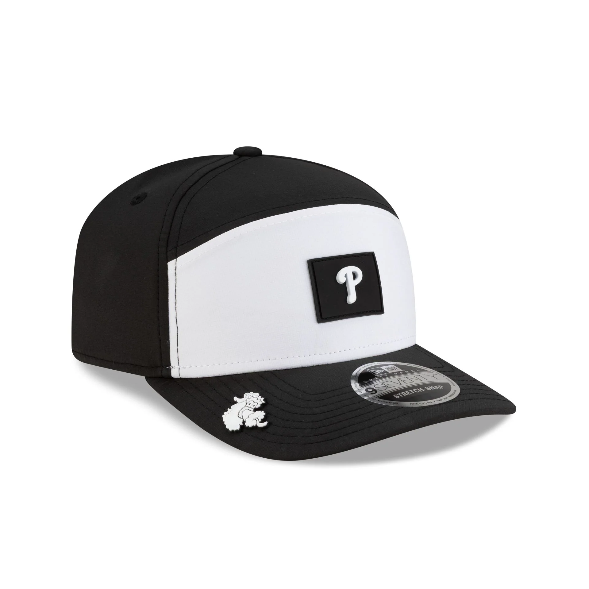 Philadelphia Phillies 2026 Clubhouse Black & White Split Panel 9SEVENTY Stretch-Snap Hat