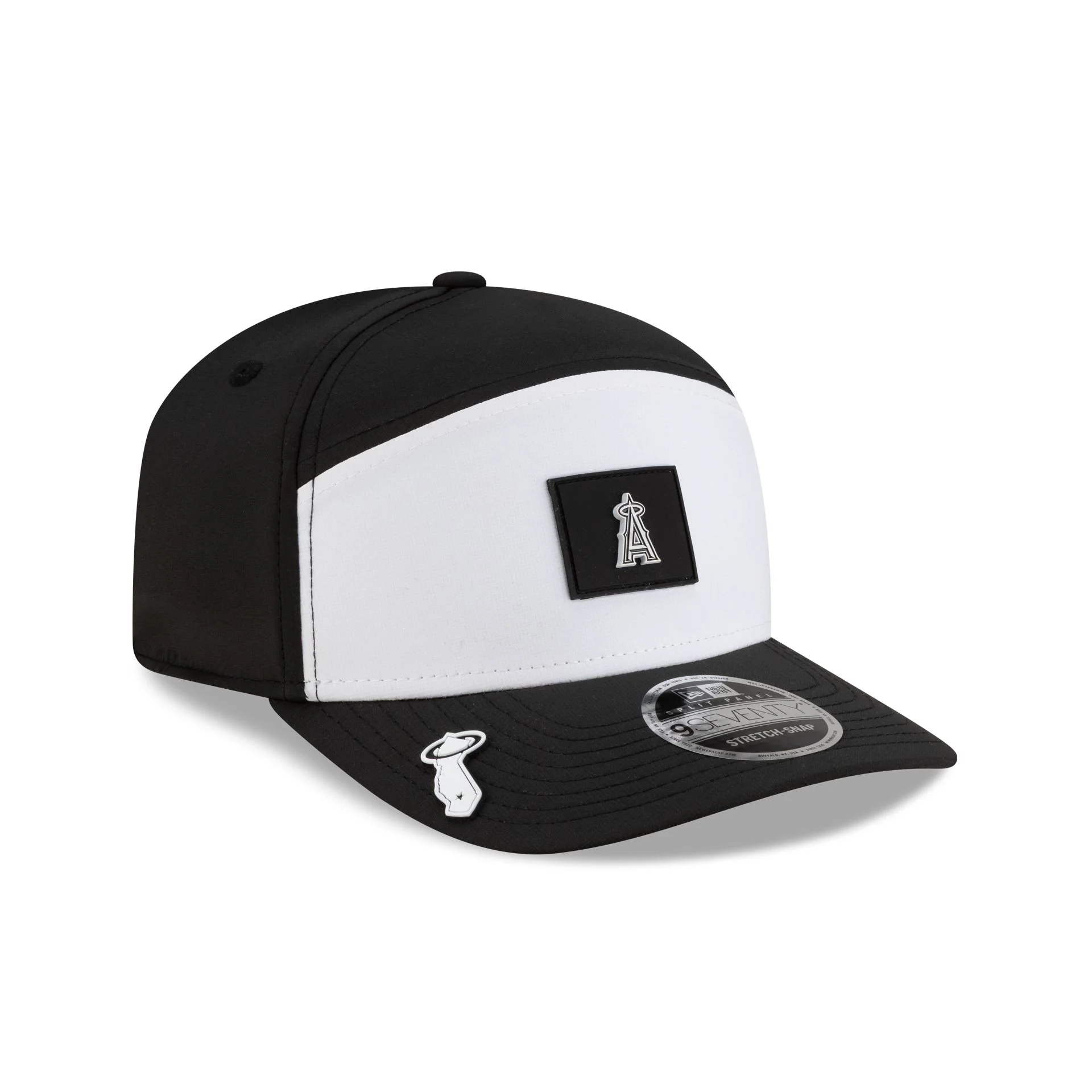 Los Angeles Angels 2026 Clubhouse Black & White Split Panel 9SEVENTY Stretch-Snap Hat