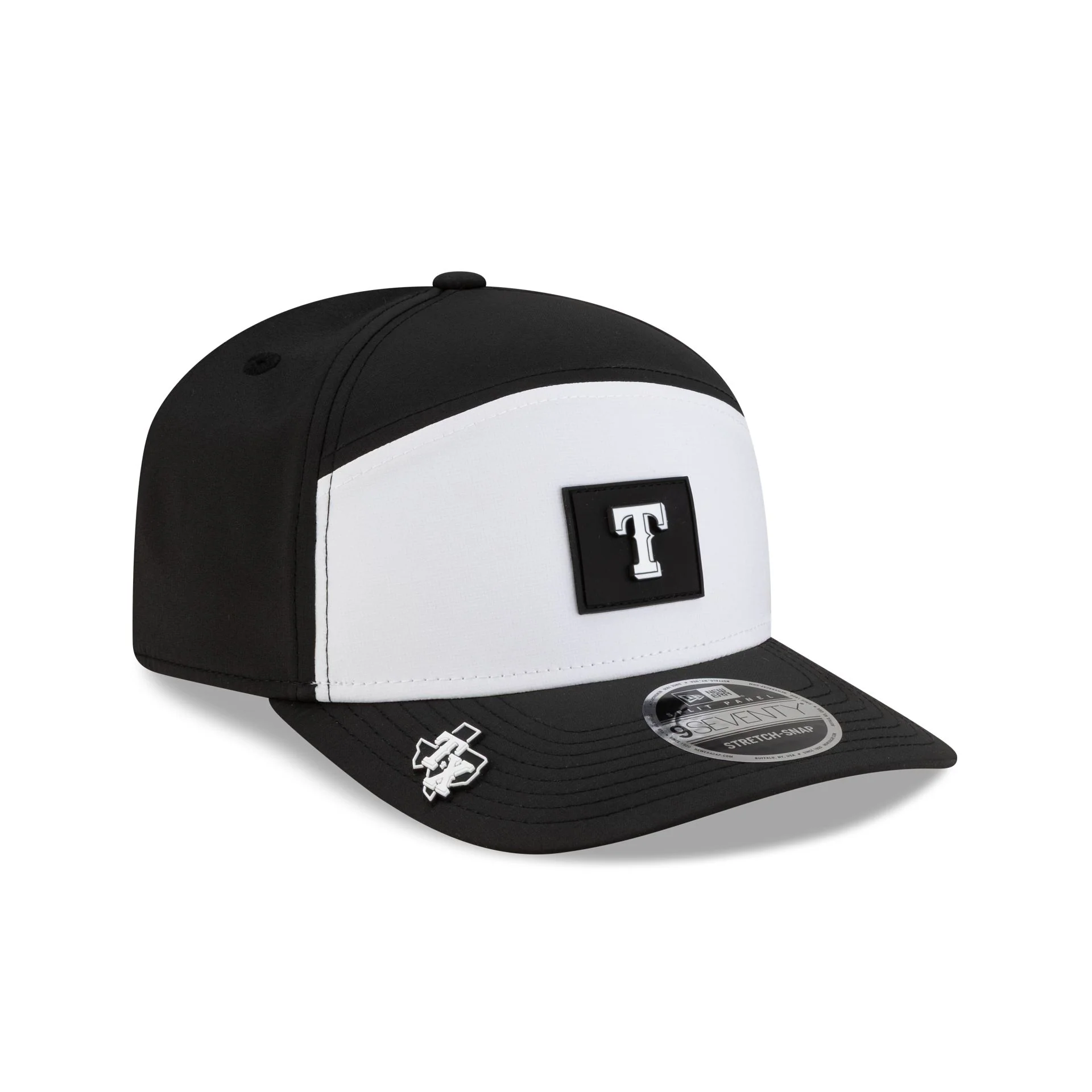 Texas Rangers 2026 Clubhouse Black & White Split Panel 9SEVENTY Stretch-Snap Hat