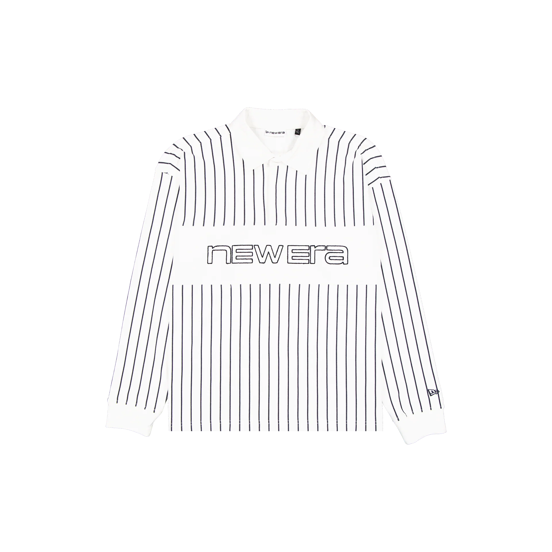 New Era Branded College White Striped Long-Sleeve Rugby Shirt