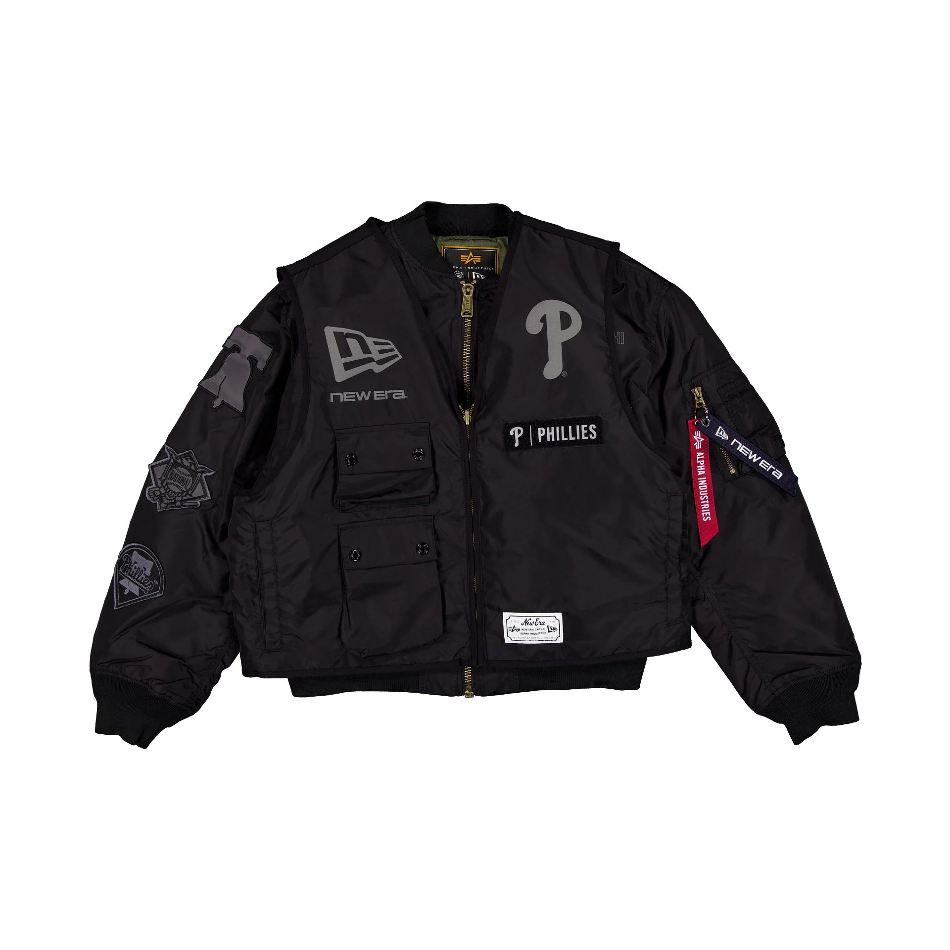 Alpha Industries x Philadelphia Phillies Black 2-in-1 MA-1 Flight Jacket + Vest